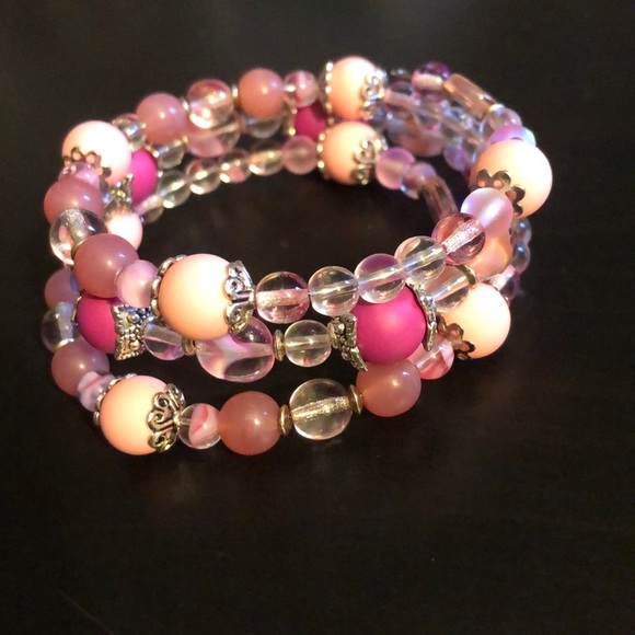Handcrafted Czech glass pink bead soup bracelet - Picture 4 of 7